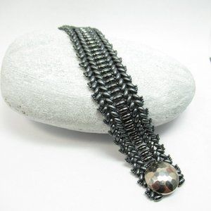 Hematite woven bracelet with button